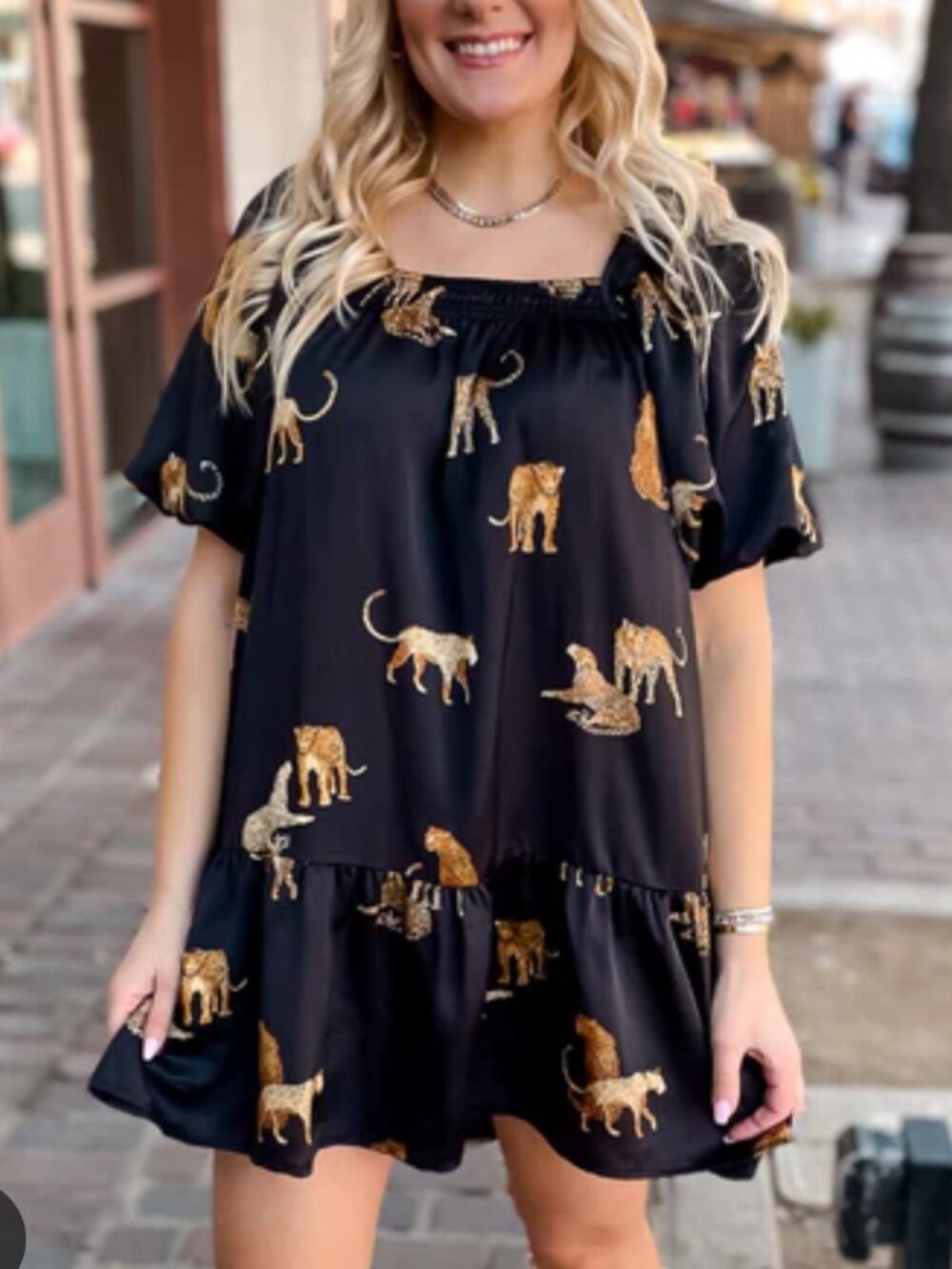 Entro Black and Gold Ruffle Cheetah Dress Size Medium